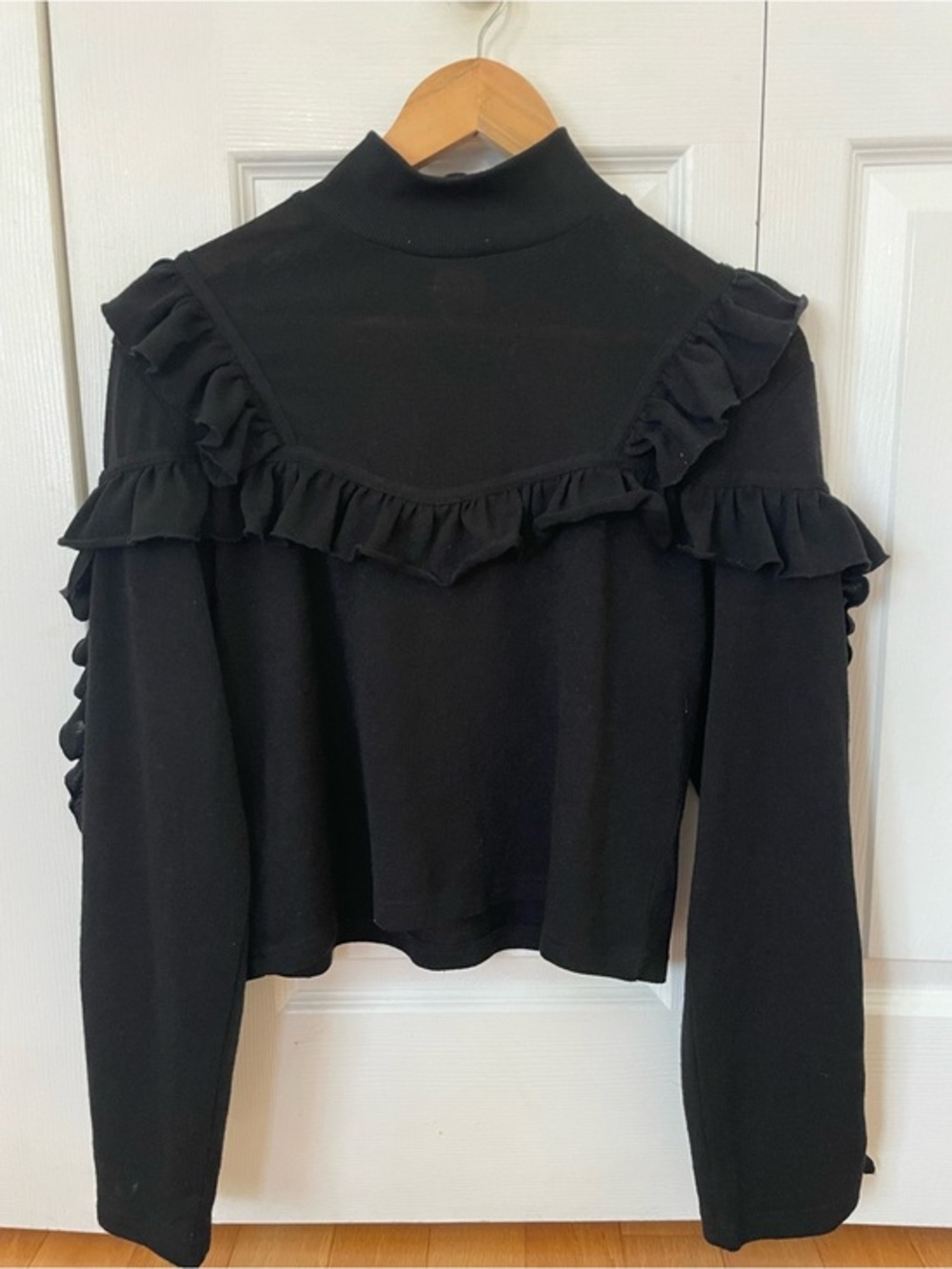 Girls' Black Ruffle Mock Neck Top